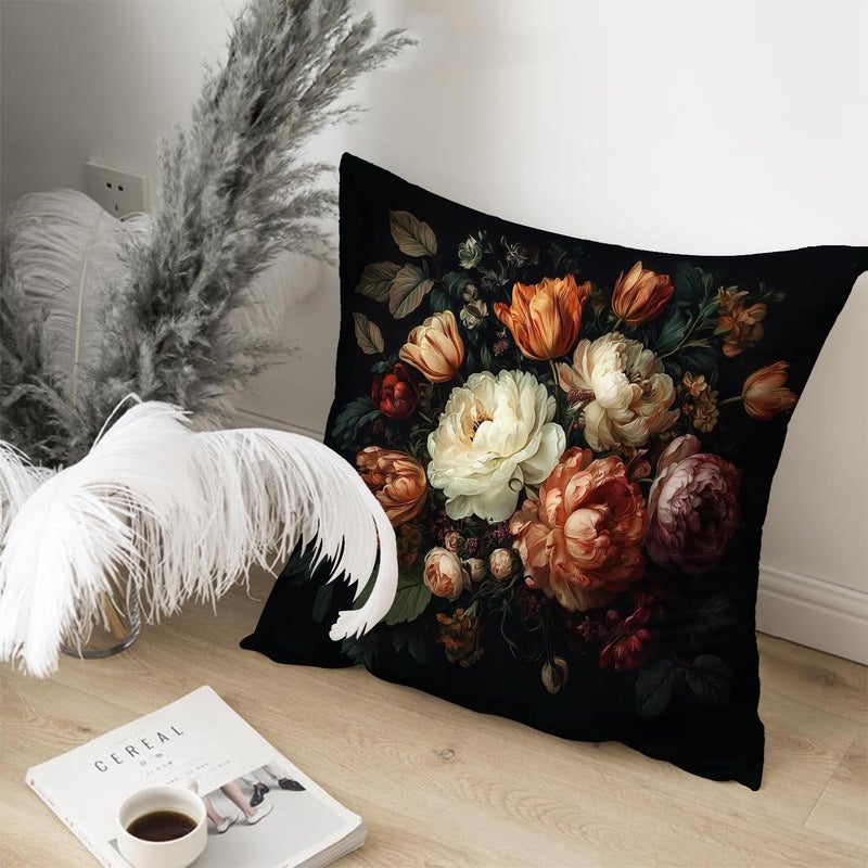 RBAFAO Vintage Floral Throw Pillow Covers, Vintage Flower Pattern Double Sided Cushion Cover, Indoor and Outdoor Home Art Decor Pillowcase for Sofa or Bedroom Decor 18x18inches (Black, 18x18inches) - Image 4